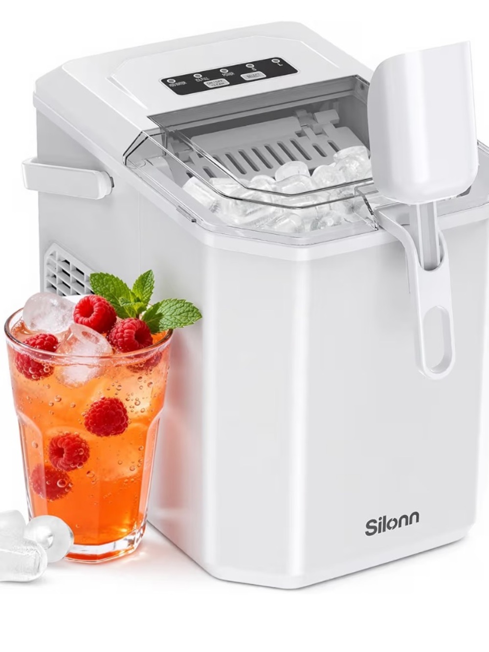 White Portable Countertop Ice Maker with Scoop